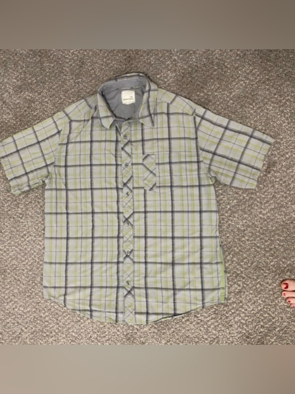 Horny Toad Shirt Mens Medium Green Plaid Cotton Button Up Short Sleeve EUC